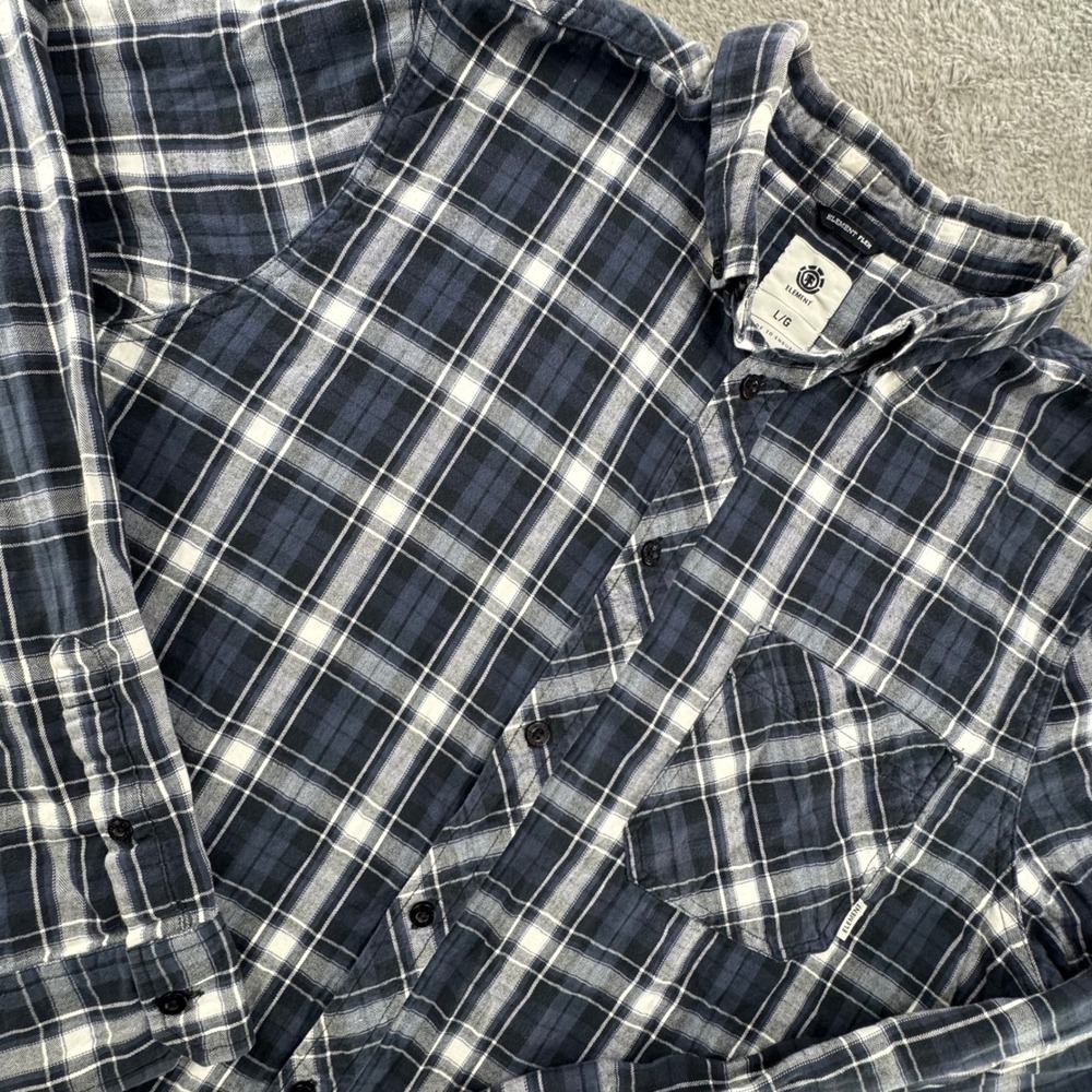 Element Flannel Shirt Mens Large Navy Blue Excellent Flex‎ Stretch Plaid Button